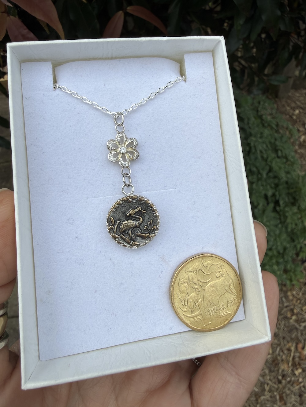 Lovely 1800's Antique Button & Sparkly Crystal "Petite" Pendant-Includes Silver Chain!#QAMV9 - Image 2