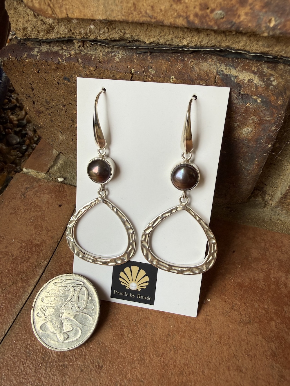 Chocolate/Mocha Pearl/Sterling Silver Earrings #ED767 - Image 2