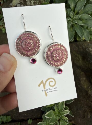 Fuchsia Crystal/Vintage Button Earrings   #41HY