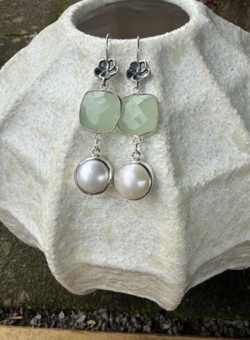 Seafoam Green Crystal/Pearl Earrings  #EHC4