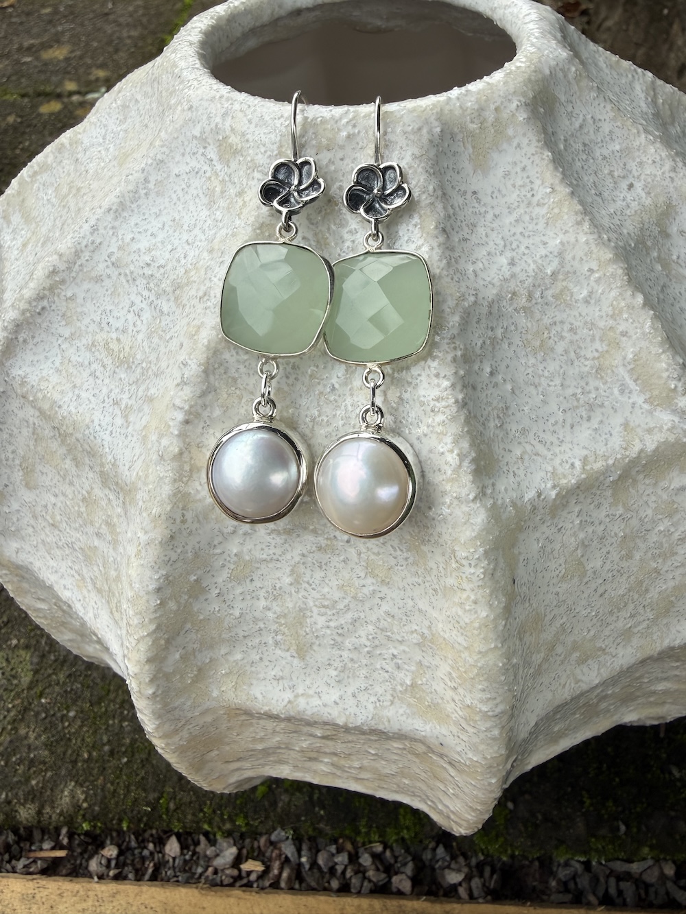 Seafoam Green Crystal/Pearl Earrings #EHC4