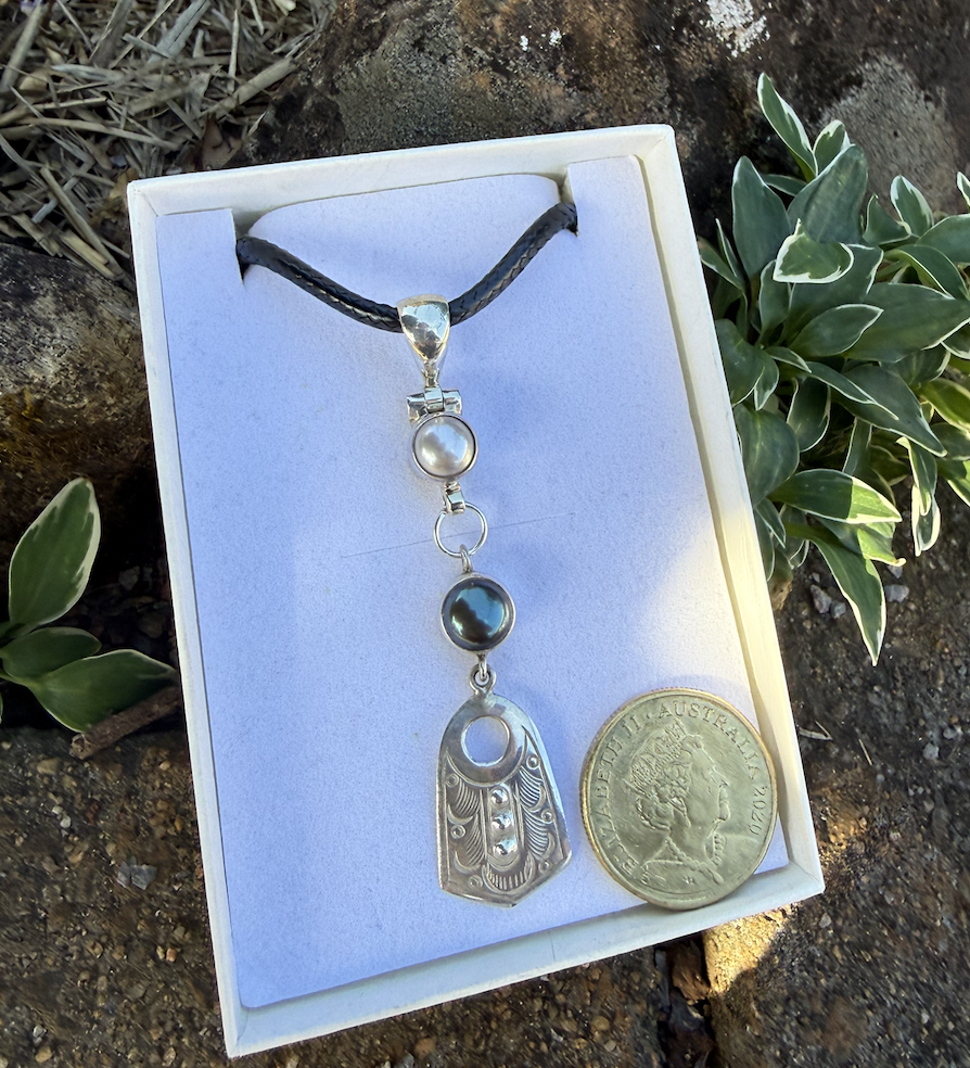 Magical Two Pearl/Sterling Silver Pendant-Includes Black Leather Cord #FJ74 - Image 2