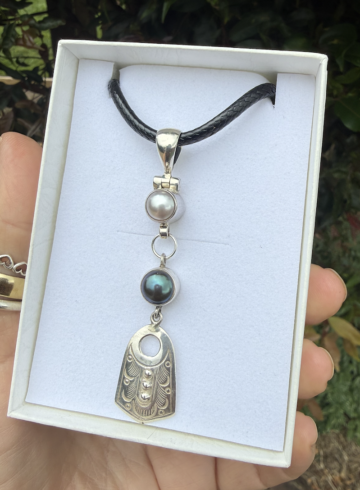 Magical Two Pearl/Sterling Silver Pendant-Includes Black Leather Cord   #FJ74