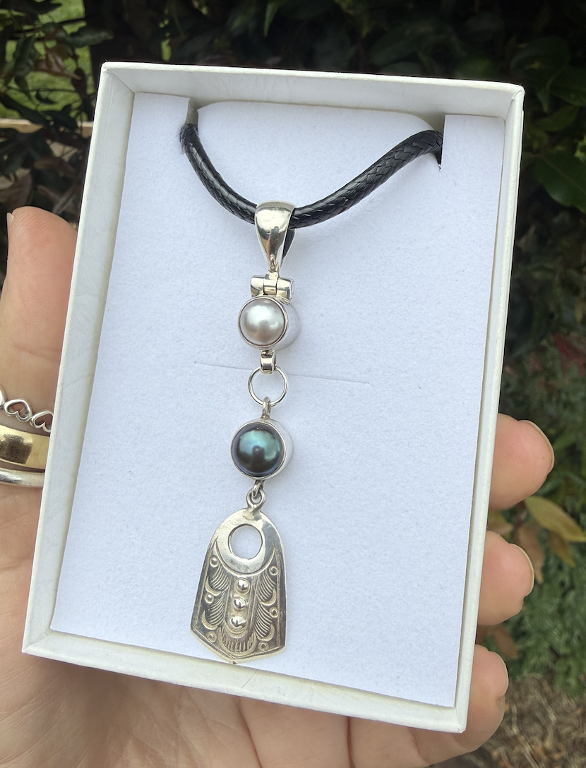 Magical Two Pearl/Sterling Silver Pendant-Includes Black Leather Cord #FJ74